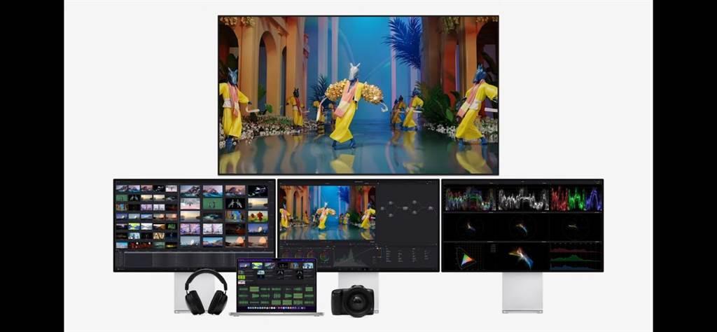 全新的MacBook Pro，採M1 Max的話最多可連接3部Pro Display XDR和1部4K 電視；M1 Pro 則最多可連接兩部Pro Display XDR。（翻攝直播畫面）