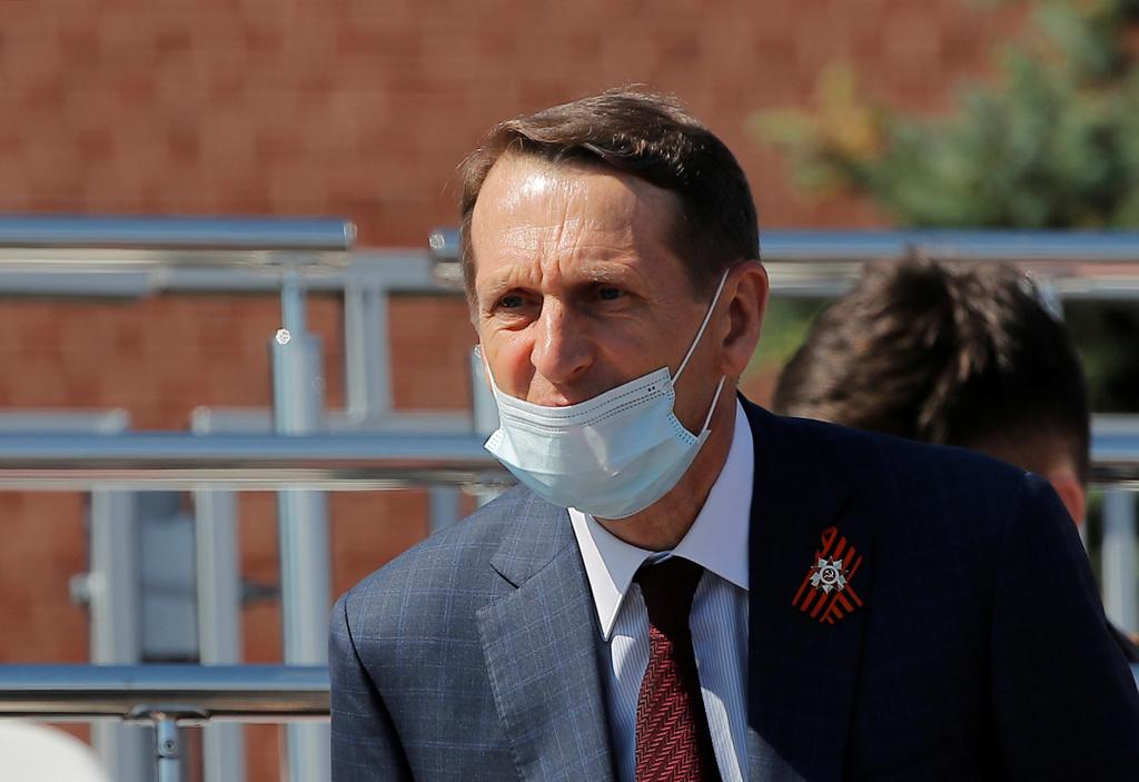 俄羅斯對外情報局局長納雷什金（Sergey Naryshkin）出席2020莫斯科紅場勝利日閱兵資料照。（路透社）