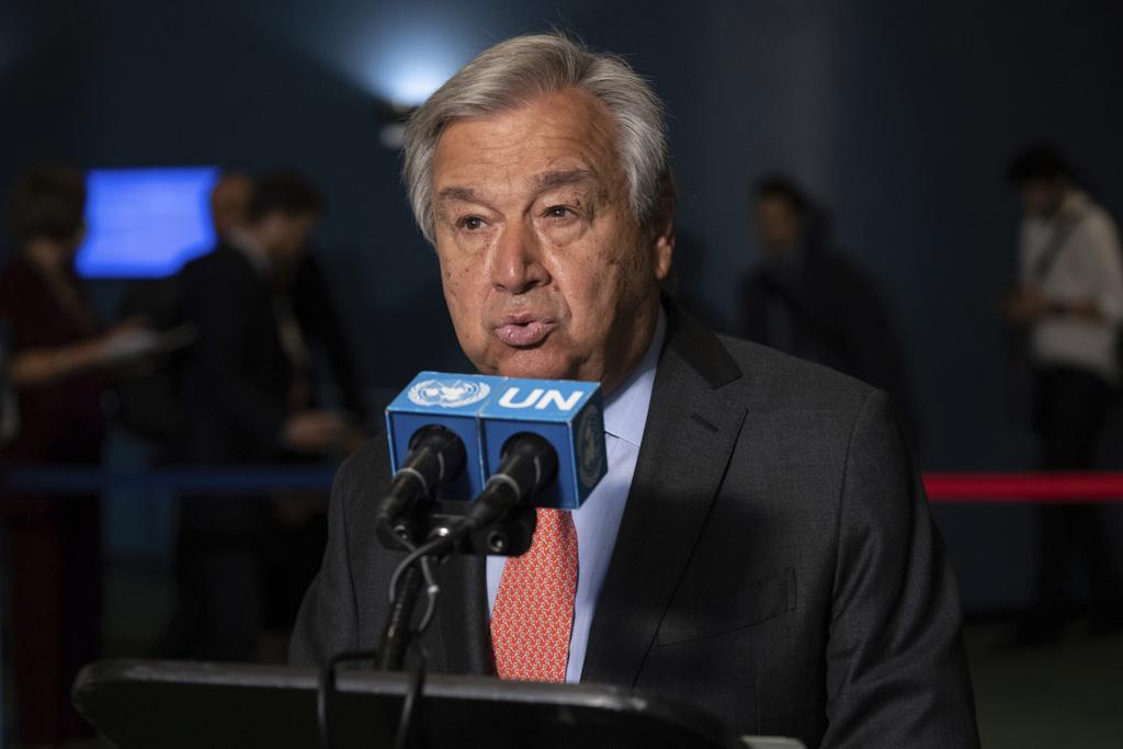 聯合國秘書長古特瑞斯（Antonio Guterres）於8月2日「禁止核子擴散條約」（NPT））會議上開幕致詞。（美聯社）