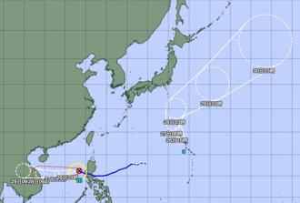 日本氣象廳上午宣布今年第17號颱風「庫拉」(Kulap)生成，未來路徑朝西北轉東北移動。(翻攝自日本氣象廳)