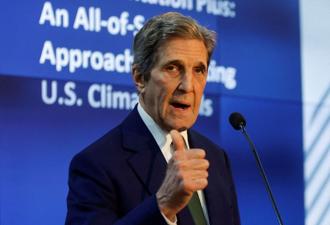 美國氣候問題特使凱瑞（John Kerry）出席在埃及舉行的 COP27 氣候峰會美國館開幕式時發表講話。（路透社)
