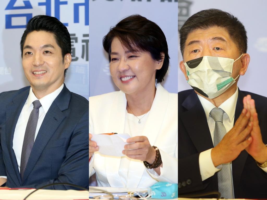 台北市長候選人三腳督：國民黨蔣萬安(左)、民進黨陳時中(右)、無黨籍黃珊珊(中)。（資料照合成）