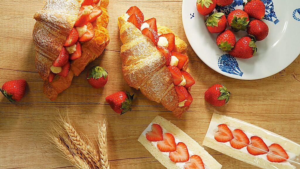 冬季絕對不能錯過療癒系草莓甜點，〈普諾麵包坊〉推出超過十款草莓系列商品，銅板價45元起。圖／普諾麵包坊