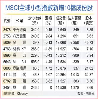 MSCI全球小型指數新增10檔成份股