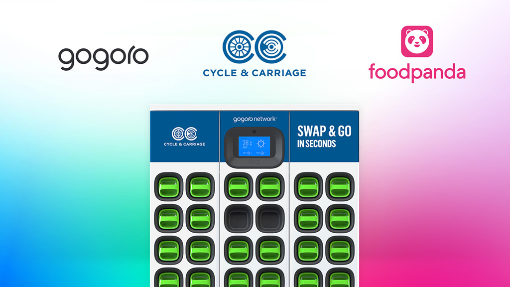 Gogoro和Cycle ＆Carriage宣布與外送領導平台foodpanda合作，在新加坡展開電動機車電池交換系統試點計畫。（Gogoro提供）