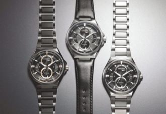 CITIZEN「光動能月相腕錶」多層次的類星環錶盤堆疊，打造日系都會型男俐落品味。圖／台灣星辰表提供