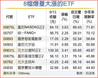 8檔爆量大漲的ETF