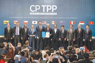 參與「全面與進步跨太平洋夥伴關係協定」（CPTPP）談判的11國代表，2018年3月8日在智利首都聖地牙哥舉行協定簽字儀式。（新華社）
