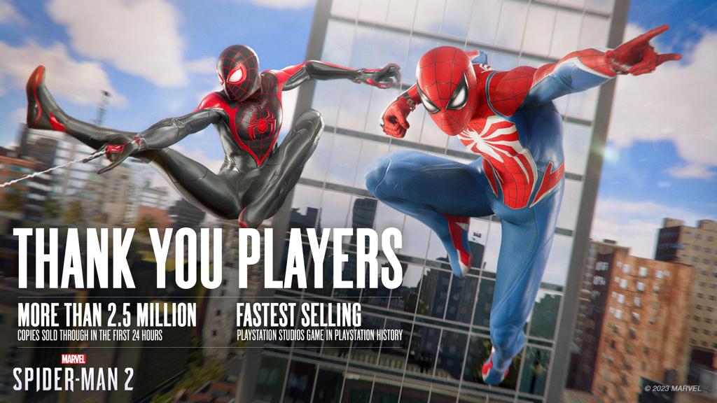 索尼互動娛樂表示，電玩遊戲「漫威蜘蛛人 2」熱賣，24小時內就賣出超過250萬份，成為銷售最快的PlayStation Studios遊戲。（圖/美聯社）
