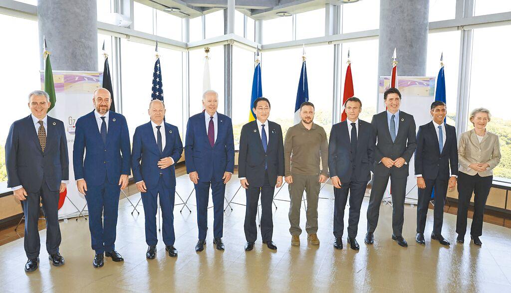G7領導人與烏克蘭總統澤倫斯基6日舉行視訊會議後發表聲明，關切台灣與南海局勢。圖為5月在日本廣島召開的G7峰會。（美聯社）