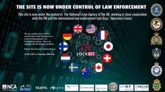 2024年2月19日，拍攝的螢幕截圖顯示了一群全球情報機構攻陷一個名為 Lockbit 的暗網網站已被刪除。（路透社）
