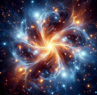 類星體（quasar）示意圖。(AI合成)